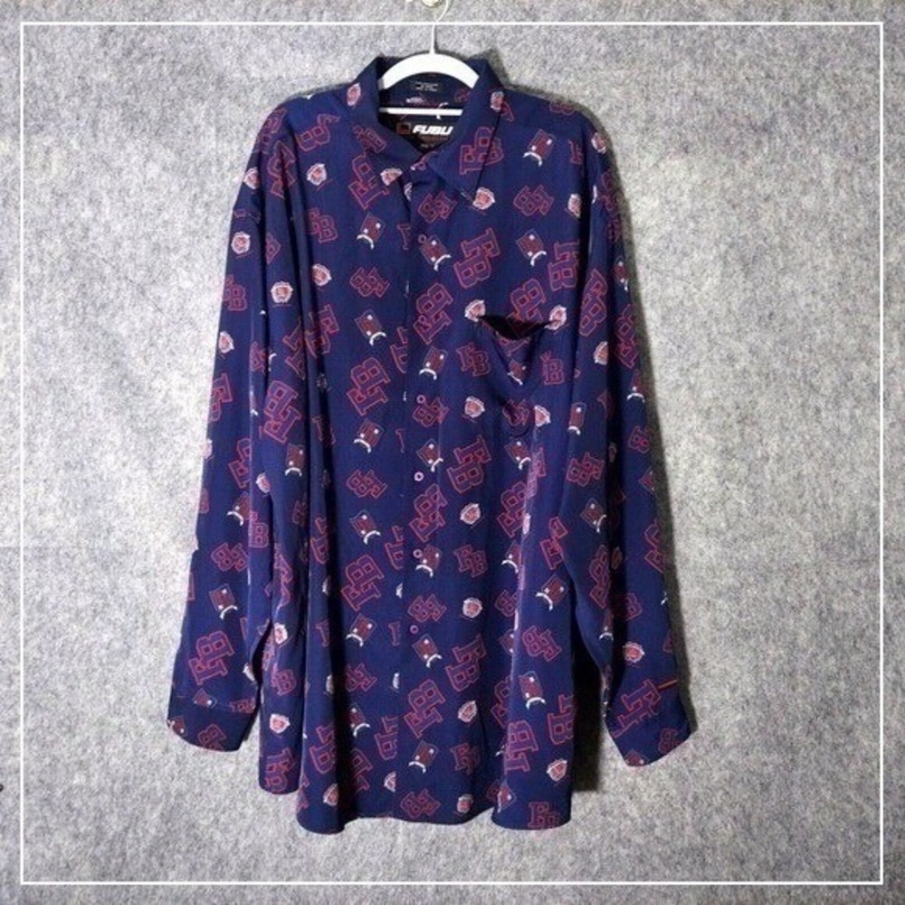 FUBU‎ Shirt Men 3XL Y2K Logo Button Streetwear Hip Hop Urban Oversized Retro